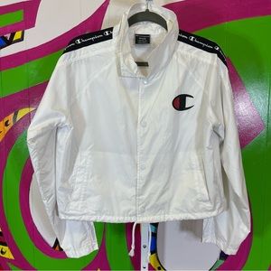 Champion, Cropped Windbreaker Jacket. Size Medium, Zipper Sleeves. White!